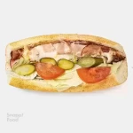 ساندویچ ژامبون میکس تنوری - 3 ورق بیکن میکس گوشت و مرغ 90%، کاهو، گوجه، خیارشور، سس مخصو...
