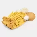 فیله استریپس دو تکه نرمال - 2 تکه فیله مرغ استریپس، سالاد کلم، سیب زمینی سرخ شده، سس سیر...