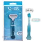 خود تراش ژیلت مدل Venus Smoot آبی به همراه دو تیغ یدک - جنس تیغه از استیل ضد زنگ