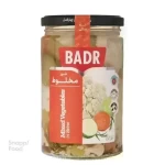 شور مخلوط بدر - 630 گرم، ترشی مخلوط با گل کلم، هویج، خیار، کرفس، سیر در سرکه