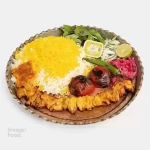 چلو جوجه کباب بدون استخوان (ران) - یک سیخ جوجه کباب بدون استخوان ران مرغ زعفرانی 200 گرمی، 300...